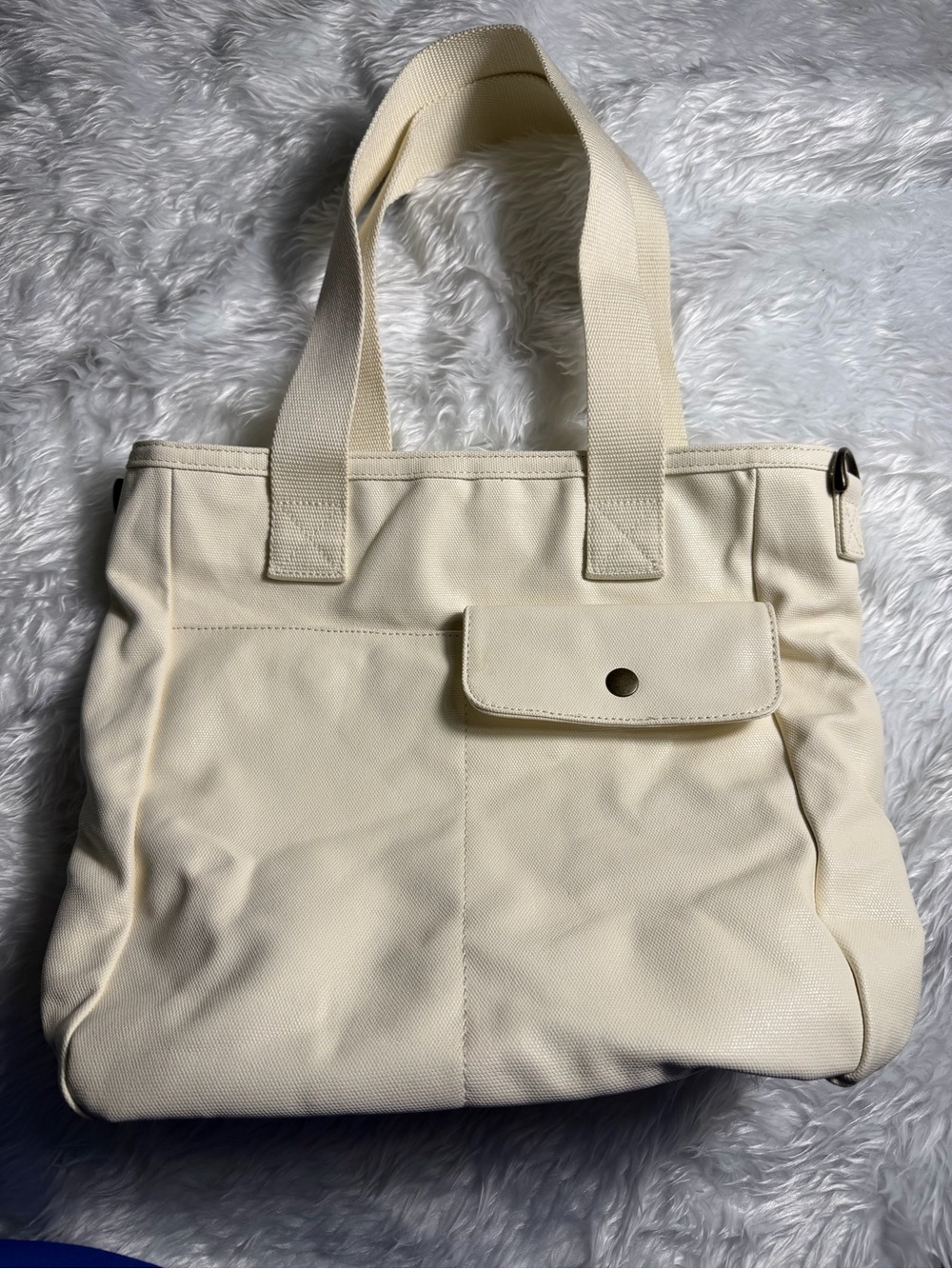 Cream Tote Bag with Front Pocket - Women's Carryall